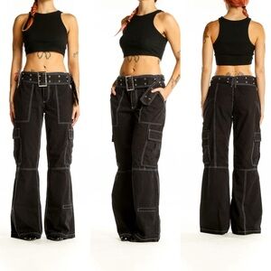 ASOS Black Contrast-Stitch Cargo Pants Wide Leg Women’s Size 8